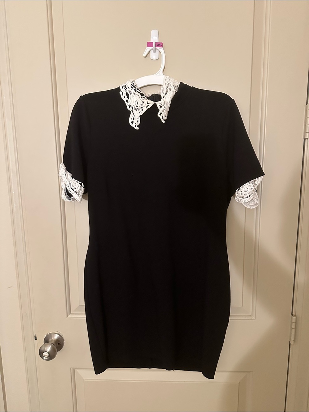 Fashion Nova Black Mini Dress with White Lace Collar & Cuffs